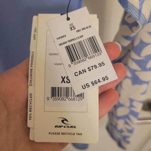 NWT Rip Curl Blue Floral Rash Guard - Picture 5 of 5